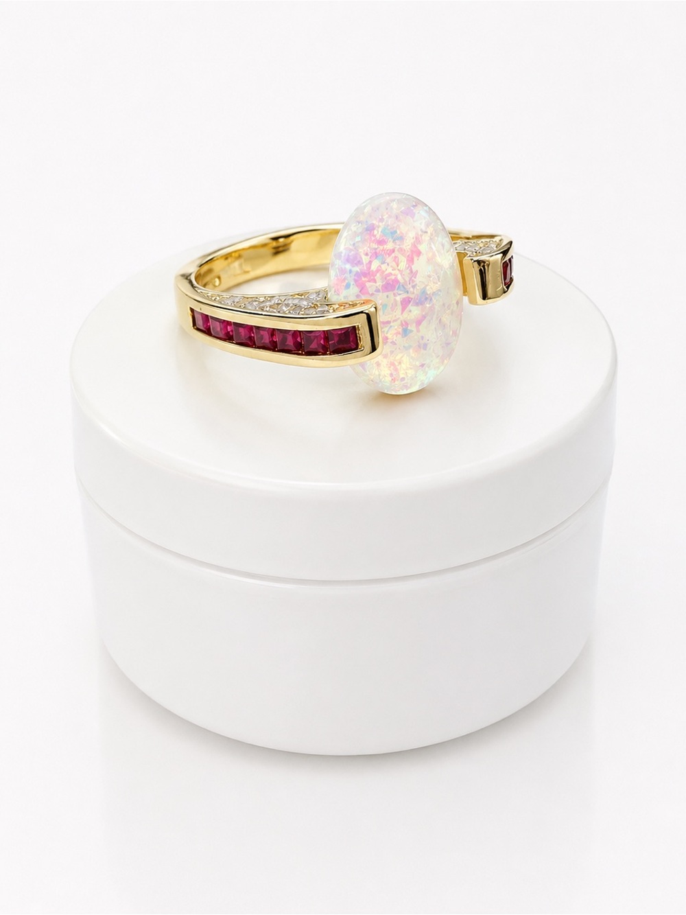 New Gold Tone Acrylic Statement Ring Pink & Clear Rhinestones Square Band Size 7